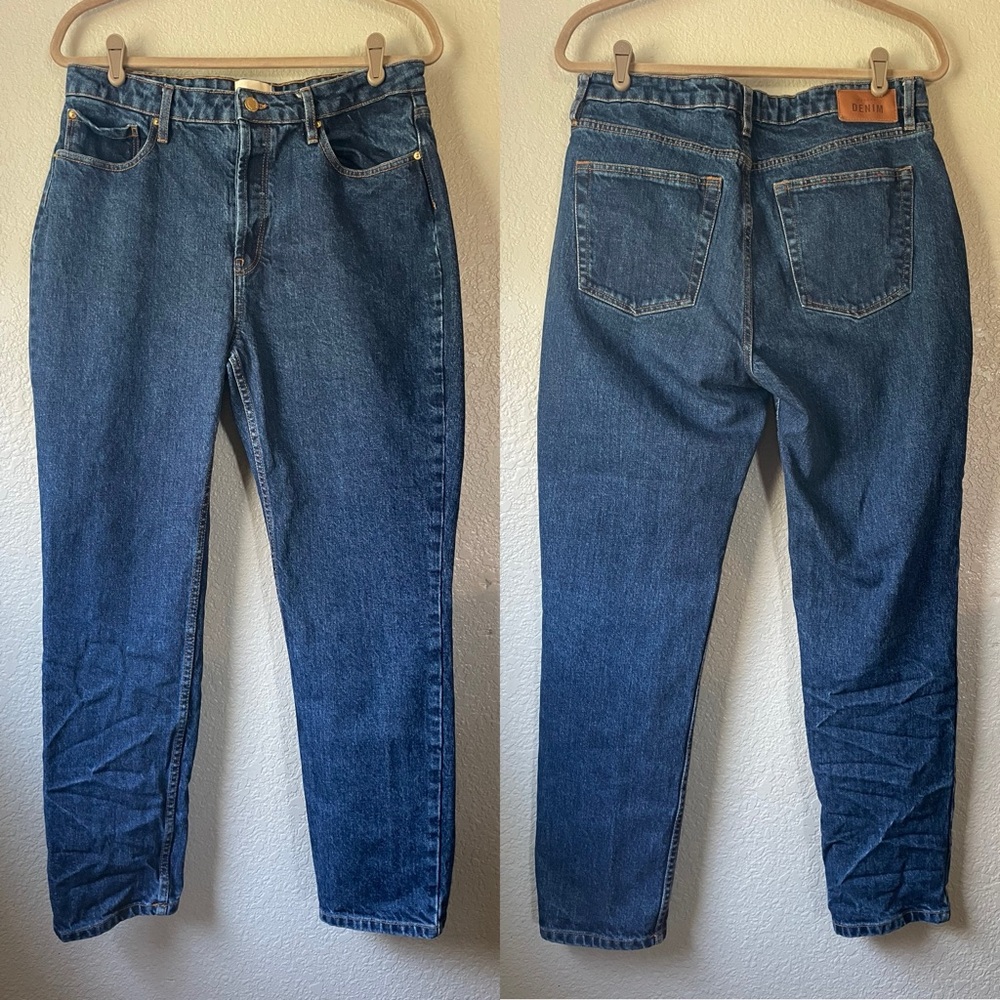 Sezane Denim Womens 32x28.5 Cotton Dark Blue Denim Button Fly Straight Leg Jeans